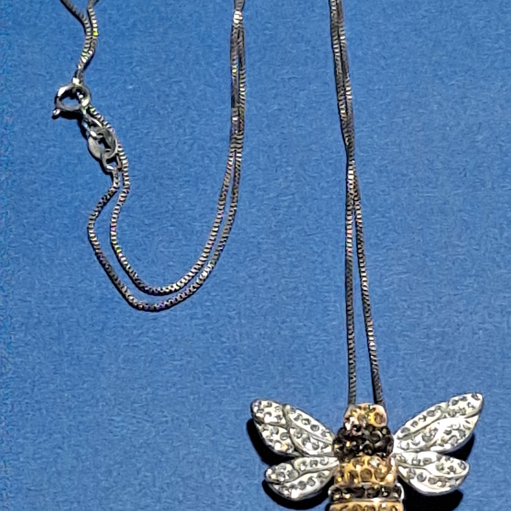 Elegant Silver and Gold Bee Pendant Necklace